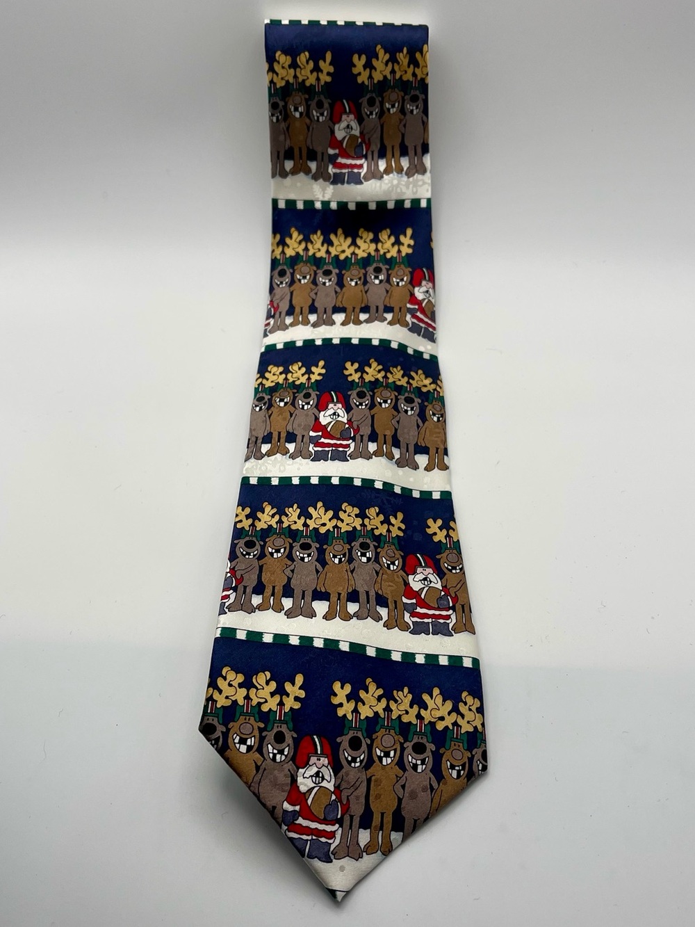 John Ashford 100% Silk Holiday Reindeer & Santa Football Tie